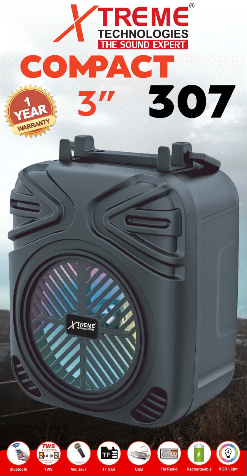 Xtreme Compact 307 Portable Bluetooth Speaker with TWS, RGB Light