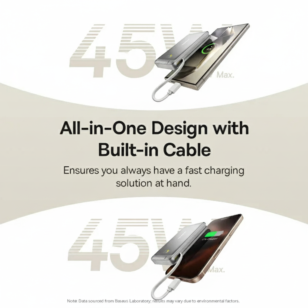 Baseus Nomos Qi2 3-in-1 Magnetic Power Bank 10000mAh 45W