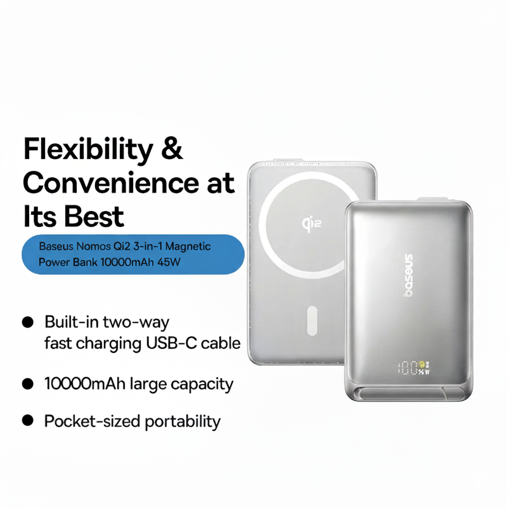 Baseus Nomos Qi2 3-in-1 Magnetic Power Bank 10000mAh 45W