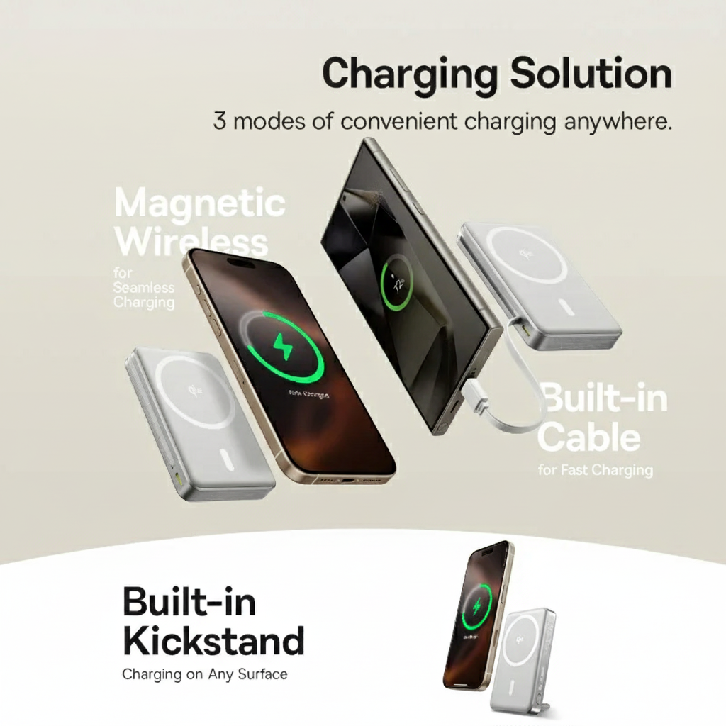 Baseus Nomos Qi2 3-in-1 Magnetic Power Bank 10000mAh 45W